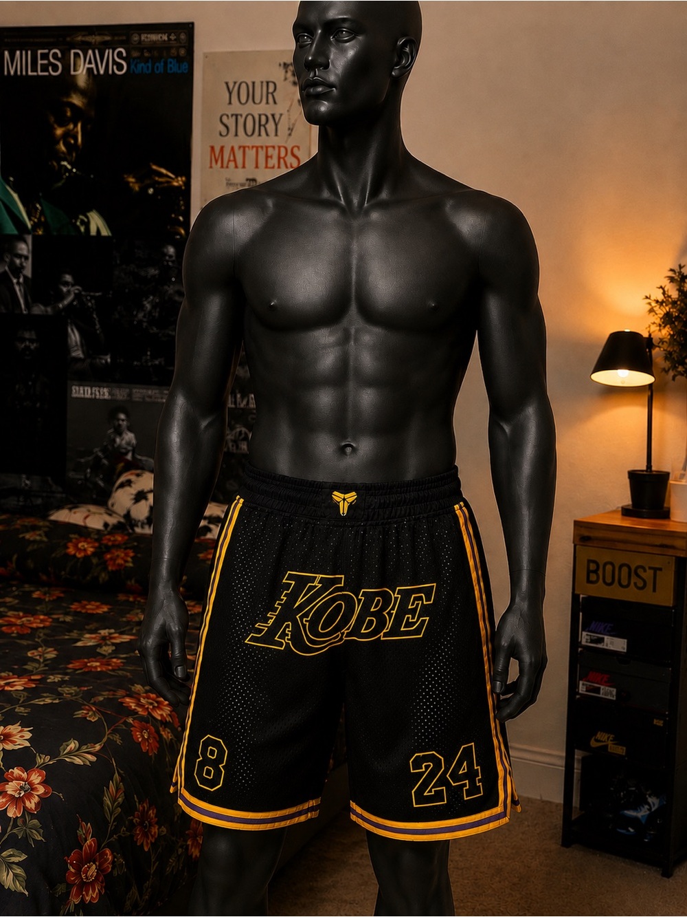 Just Don Black & Gold Kobe Athletic Mesh Shorts